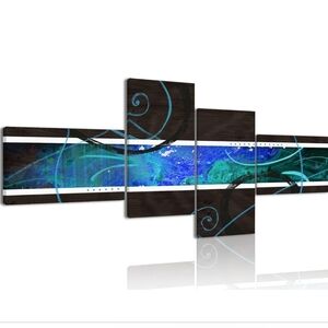 Large 4-Piece Blue & Brown Abstract Wall Art for Modern Home Décor